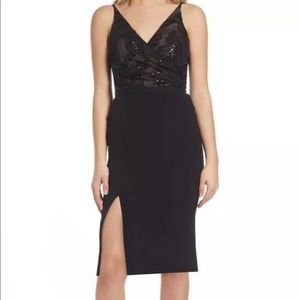 Dress the Population Black Sheer Sequin Bodice Midi Dress
